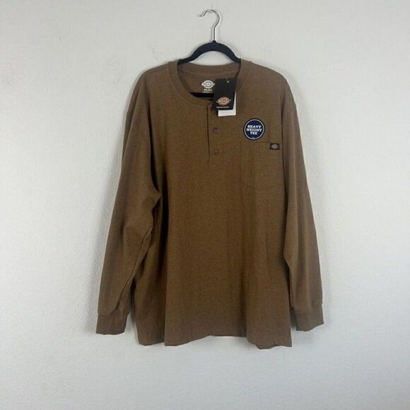 Dickies Heavyweight Long Sleeve Henley Tee Men’s size 2XL Brown Duck Heather NWT - Picture 1 of 11